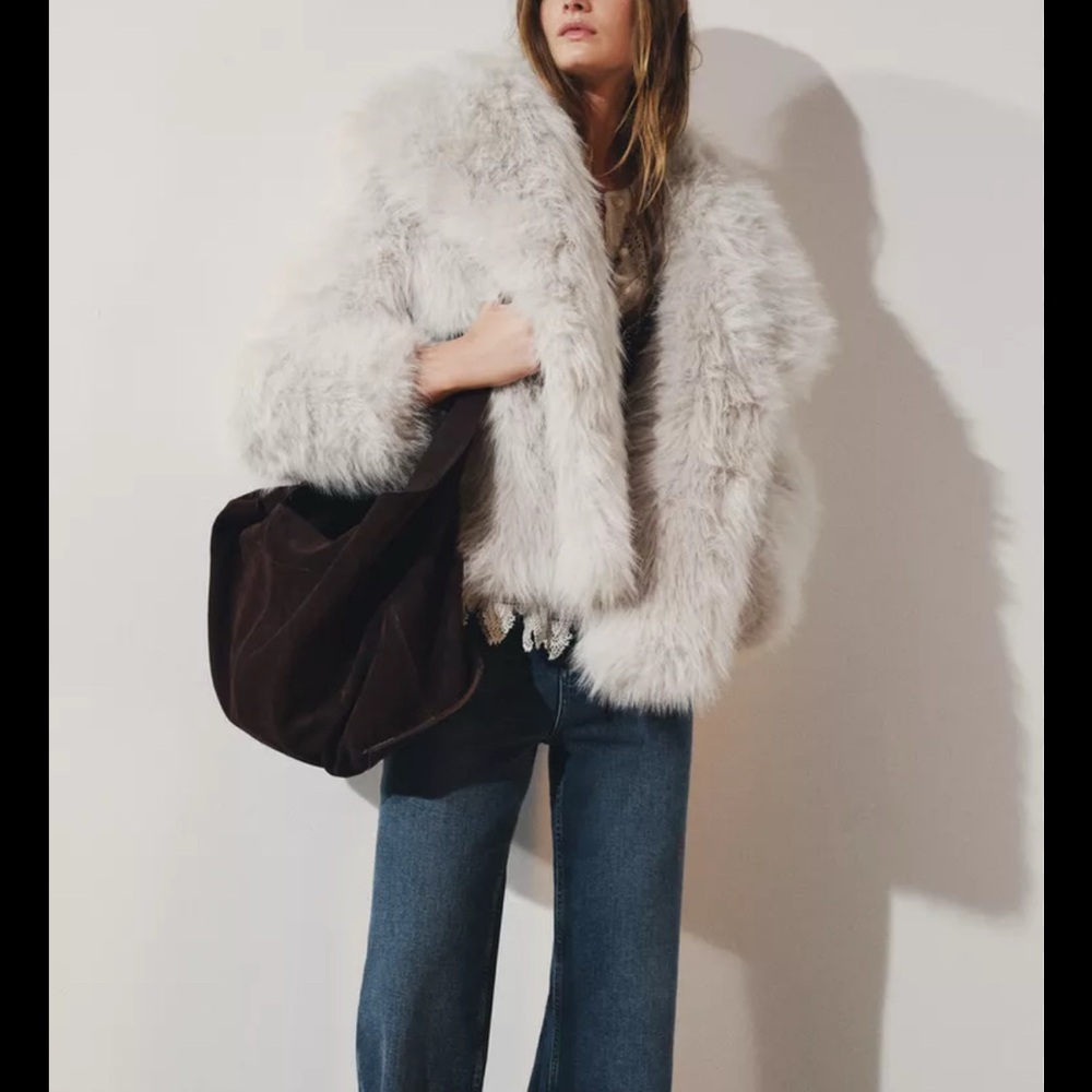 Faux Fur Coat in Light Gray